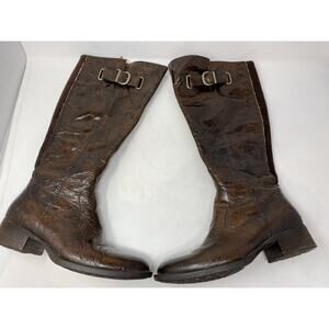 BORN Womens Boots Sz 8 Tall Brown Crinkled Leather Equestrian Riding Rustic